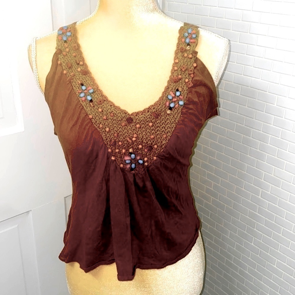 DIMRI hand beaded brown cropped camisole/top. V neckline. Size Medium. Washable.